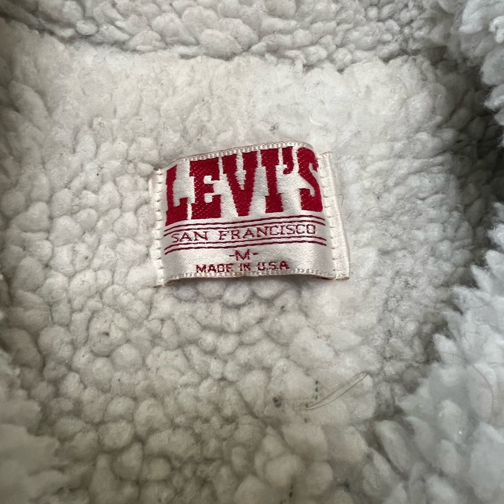 Levi’s MENS MEDIUM blue denim jacket wool/sherpa lining Made 🇺🇸 warm jean button - Picture 3 of 13